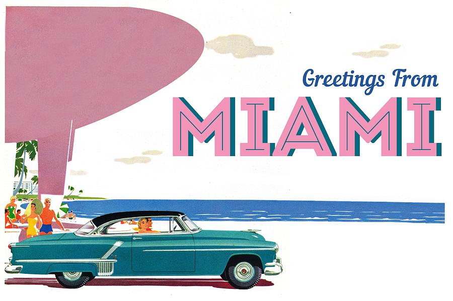 Greetings From Miami Drawing by Unkown