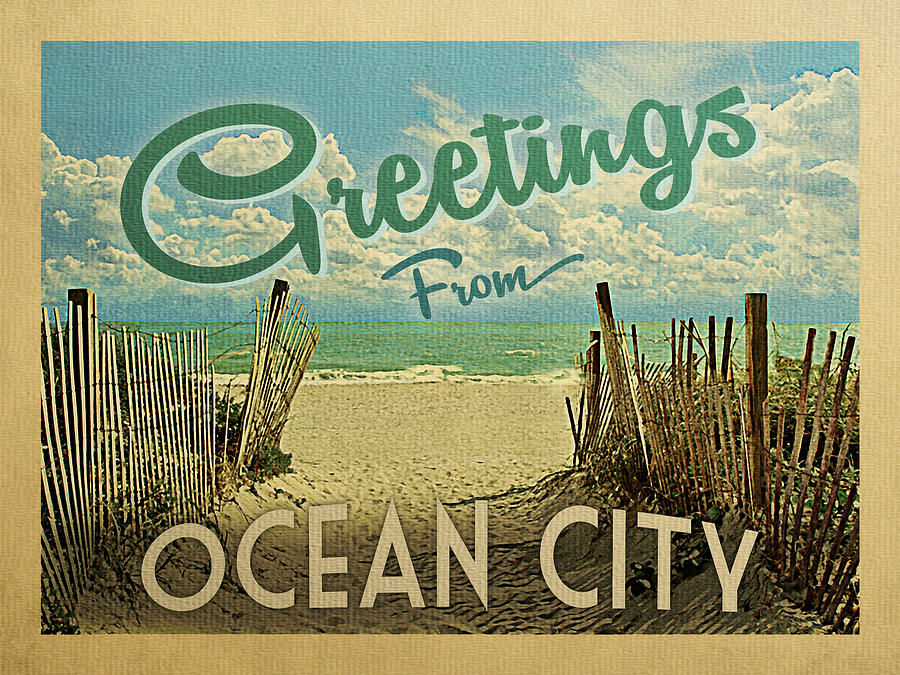 Summer Digital Art - Greetings From Ocean City Beach by Flo Karp