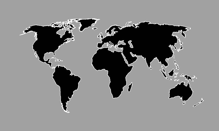 Grey Black And White Outlines World Map By Artist Singh Mixed Media By Artguru Official Maps