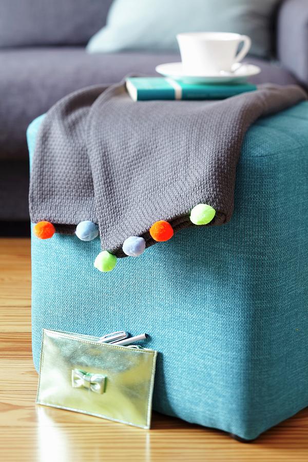 Grey Blanket Decorated With Colourful Pompoms Photograph by Franziska Taube