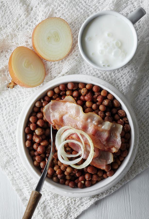 Grey Peas With Bacon And Onions, The National Dish Of Latvia Photograph by Zemgalietis, Maris
