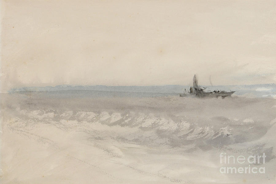 Grey Sea, Boat Running Ashore, Watercolor By Turner Painting by Joseph Mallord William Turner