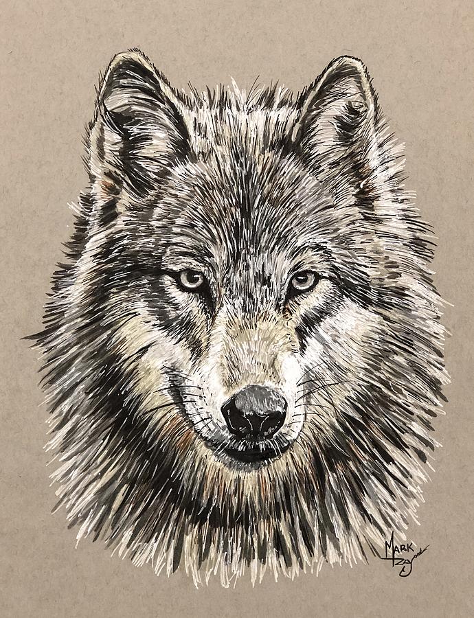 Grey Wolf Painting by Mark Ray