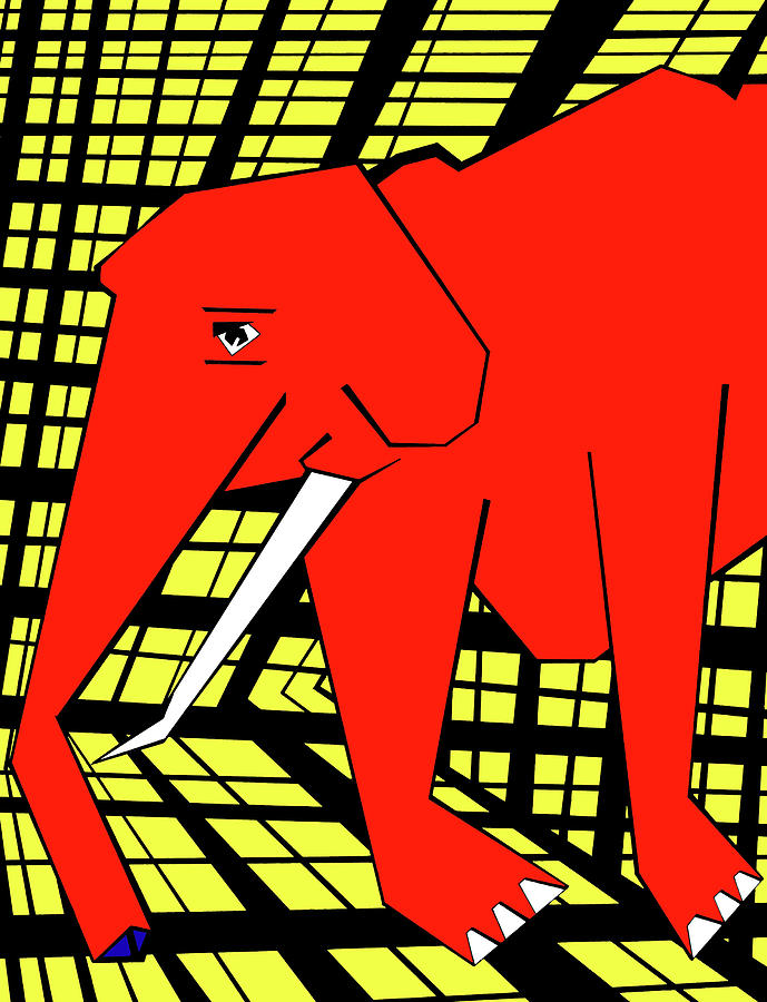 Gridismjr 3 Red Elephant Digital Art by Edgeworth Johnstone