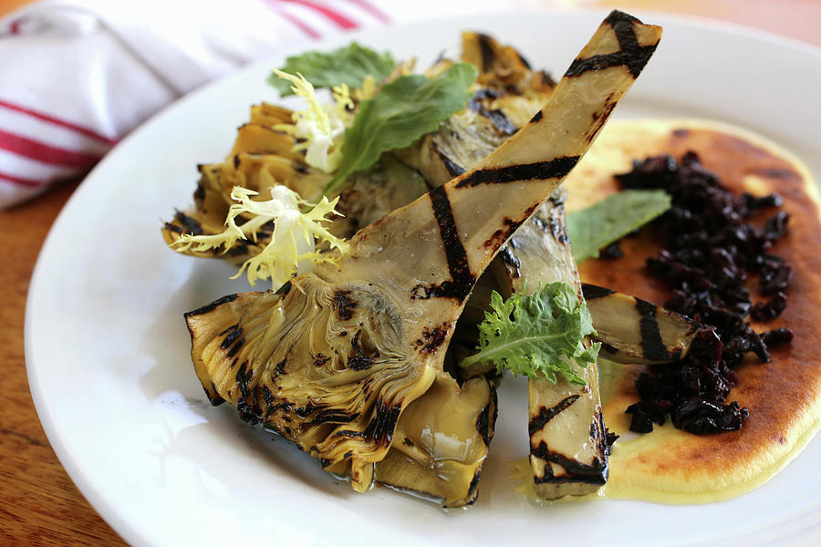 Grilled Baby Artichokes With Black Olive Crumbs And Zabaglione Sauce Photograph by Doug Schneider Photography