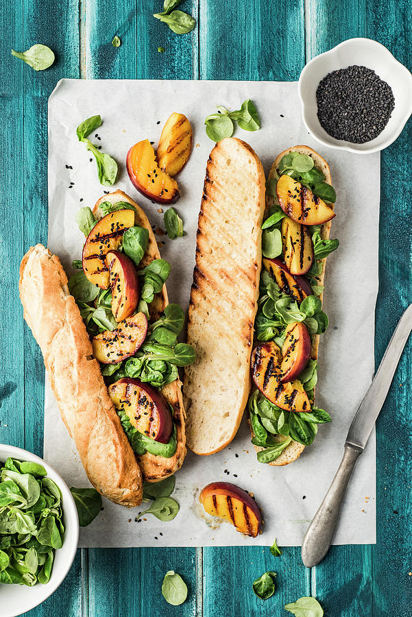 Grilled Baguette With Nectarines Photograph by Mateusz Siuta
