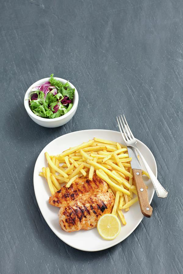 Grilled Barbecued Chicken With French Fries Photograph by Rua Castilho