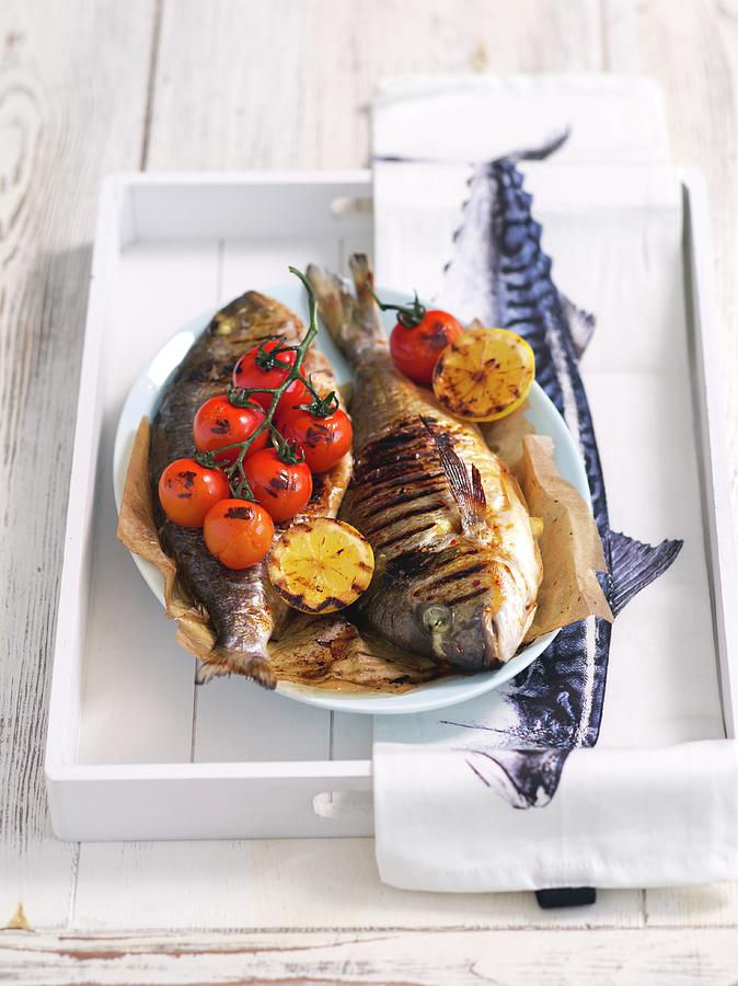 Grilled Bass With Cherry Tomatoes Photograph by Rua Castilho