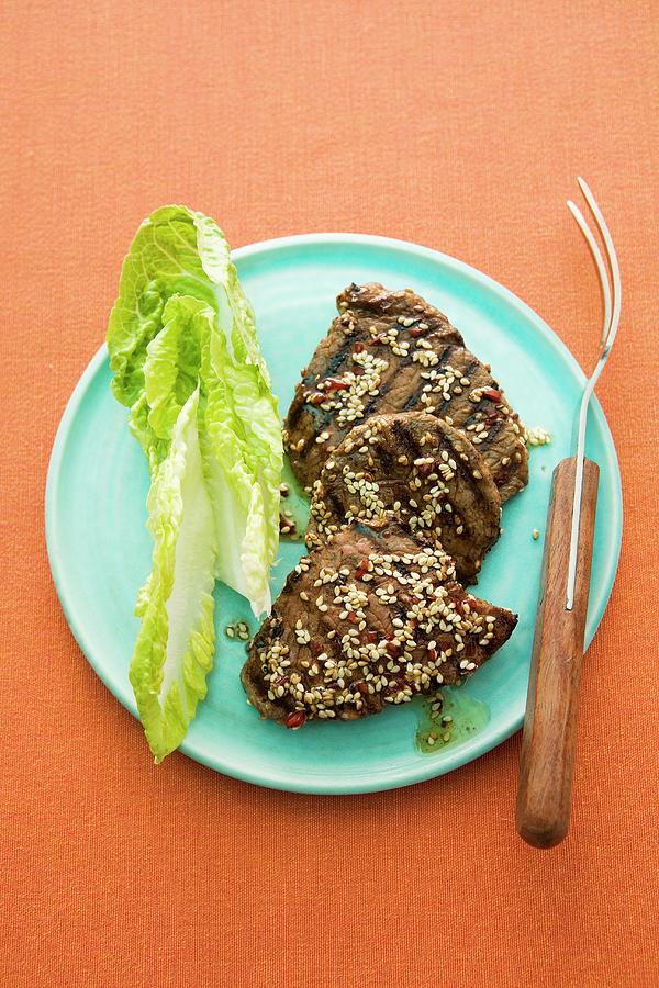 Grilled Beef Fillet Steaks With Sesame Seeds Photograph by Michael Wissing