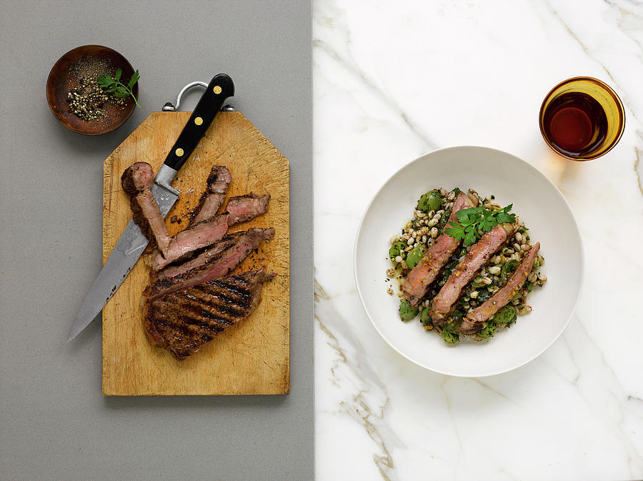 Grilled Beef Steak With Grape Barley Photograph by Ian Garlick