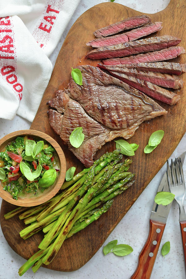 Grilled Beef Steak With Grilled Asparagus Photograph by Karolina Smyk
