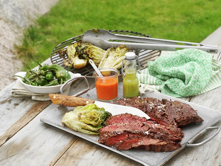 Grilled Beef With Salad And Pimientos De Padron Photograph by Pepe Nilsson