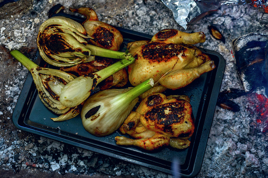 Grilled Chicken And Fennel On A Baking Sheet Photograph by Roger Stowell