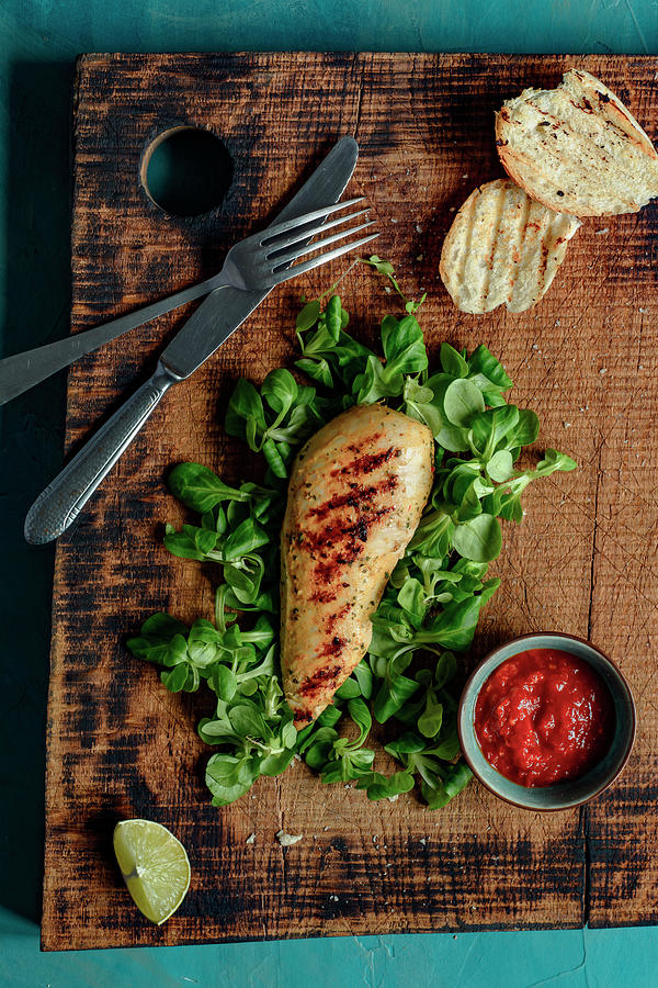 Grilled Chicken In Thai Spices With Hot Pepper Sauce And Grilled Bread Photograph by Mateusz Siuta