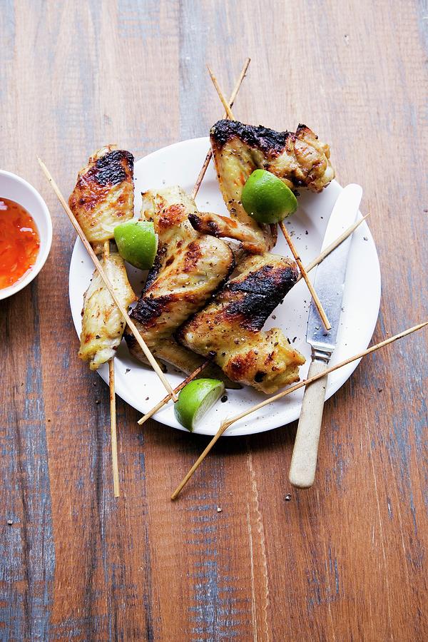 Grilled Chicken Wing Kebabs With Limes thailand Photograph by Michael