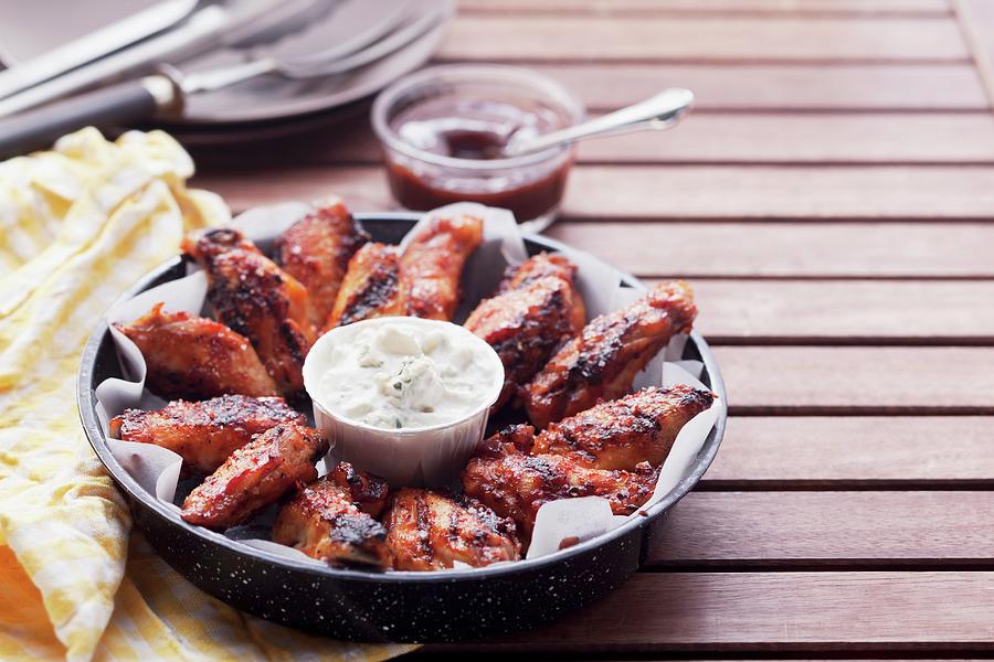 Grilled Chicken Wings With A Dip Photograph by Eising Studio - Food Photo & Video