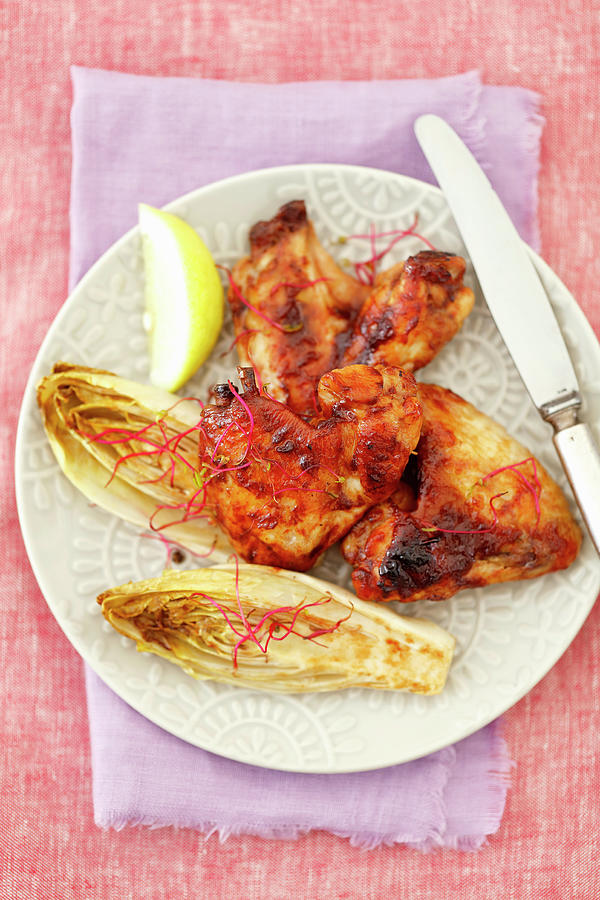 Grilled Chicken Wings With Baked Chicory Photograph by Rua Castilho