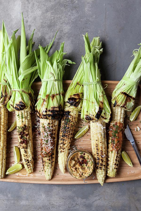 Grilled Corn Cobs With Chorizo And Miso Butter Photograph by Great Stock!