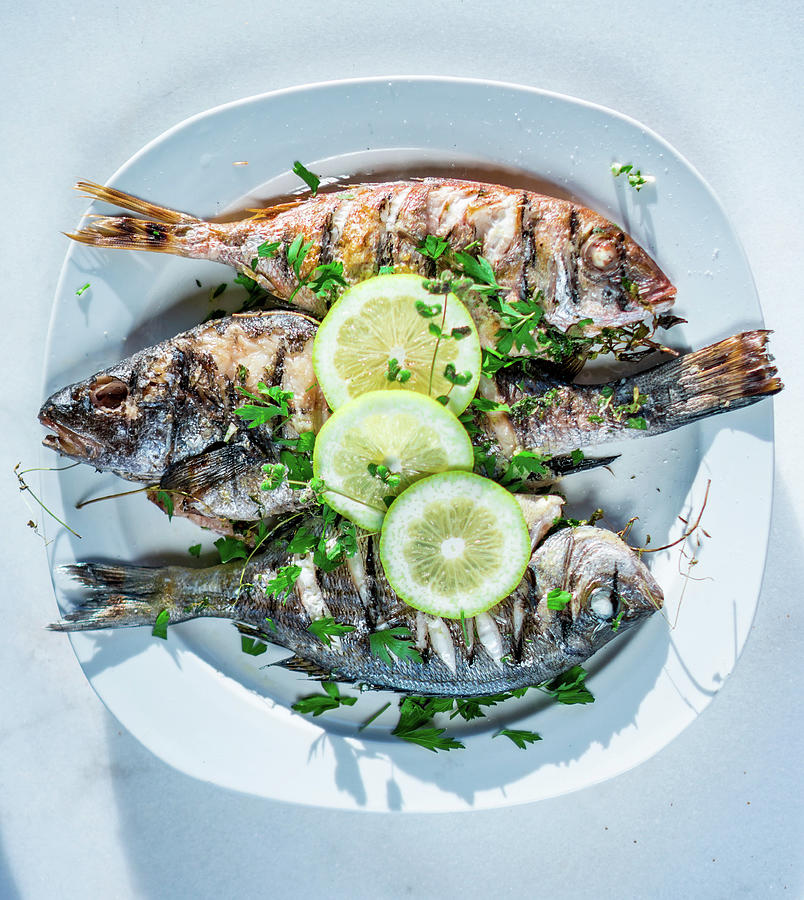 Grilled Fish With Herbs And Lemons Photograph by Sebastian Schollmeyer ...