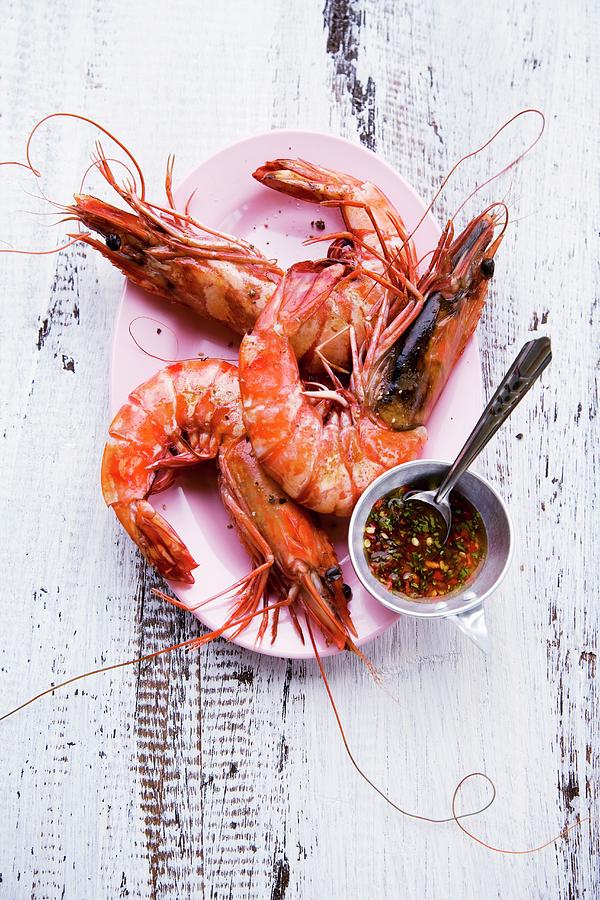 Grilled Freshwater Prawns With A Chilli And Garlic Dip thailand Photograph by Michael Wissing