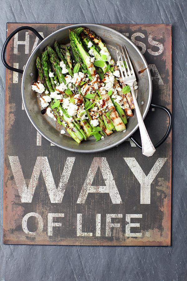 Grilled Green Asparagus With Feta Cheese And Balsamic Vinegar Photograph by Rua Castilho
