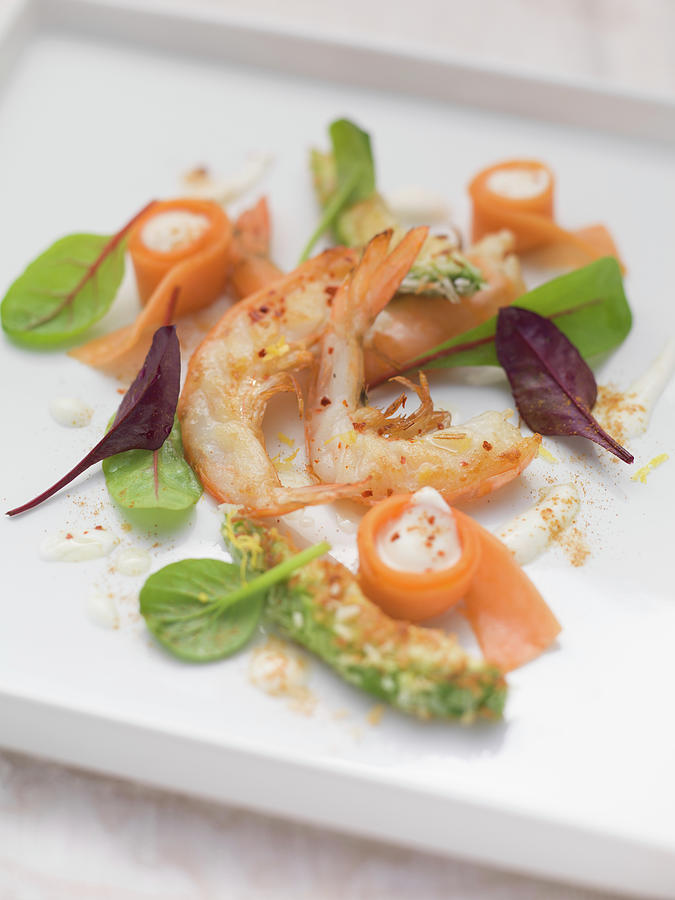 Grilled King Prawns With Avocado And Papaya Photograph by Eising Studio