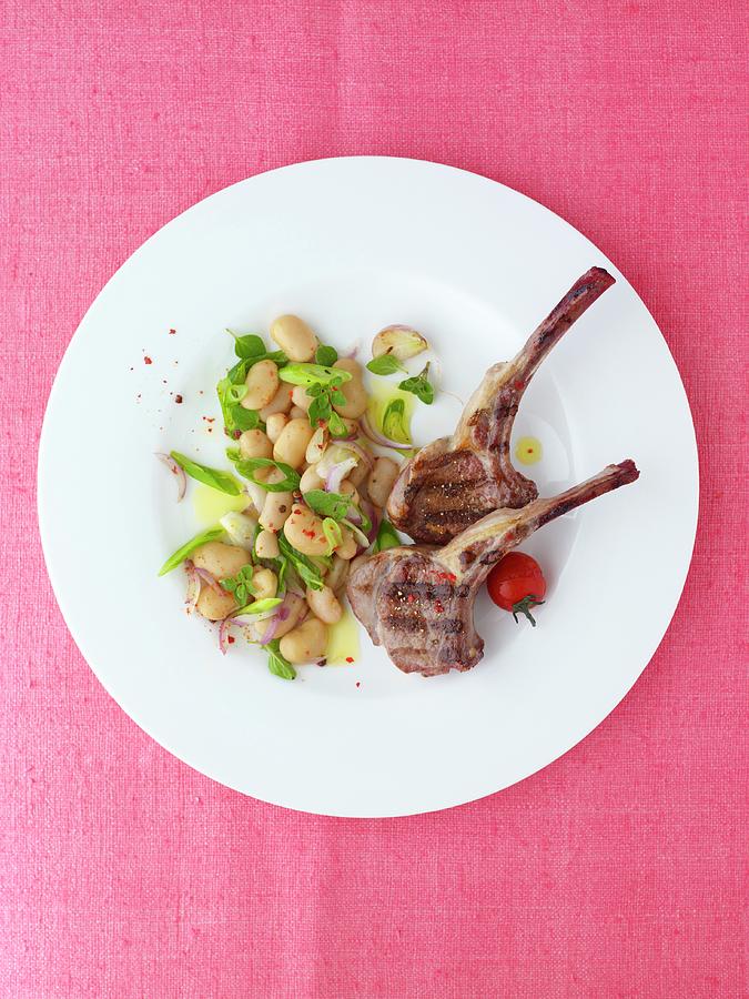 Grilled Lamb Chops With White Beans And Spring Onions Photograph by Arras, Klaus