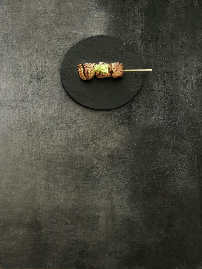 Grilled Meat Kushi On A Bamboo Skewer Photograph by Mikkel Adsbl
