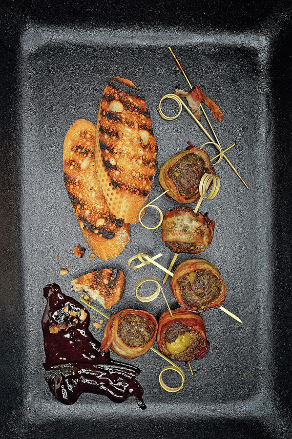 Grilled Moink Balls With Plum Sauce And Grilled Bread Photograph by Torri Tre