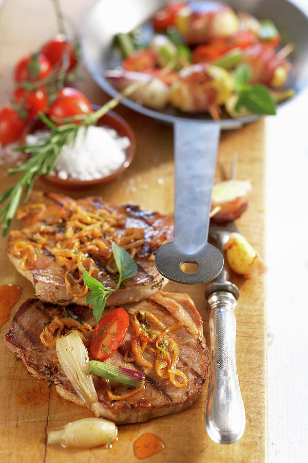 Grilled Onion Steaks With Fried Bacon And Onions Photograph by Teubner Foodfoto