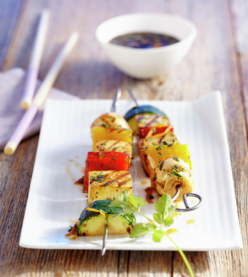 Grilled Oriental Vegetable And Tofu Skewers With A Soya Marinade Photograph by Teubner Foodfoto