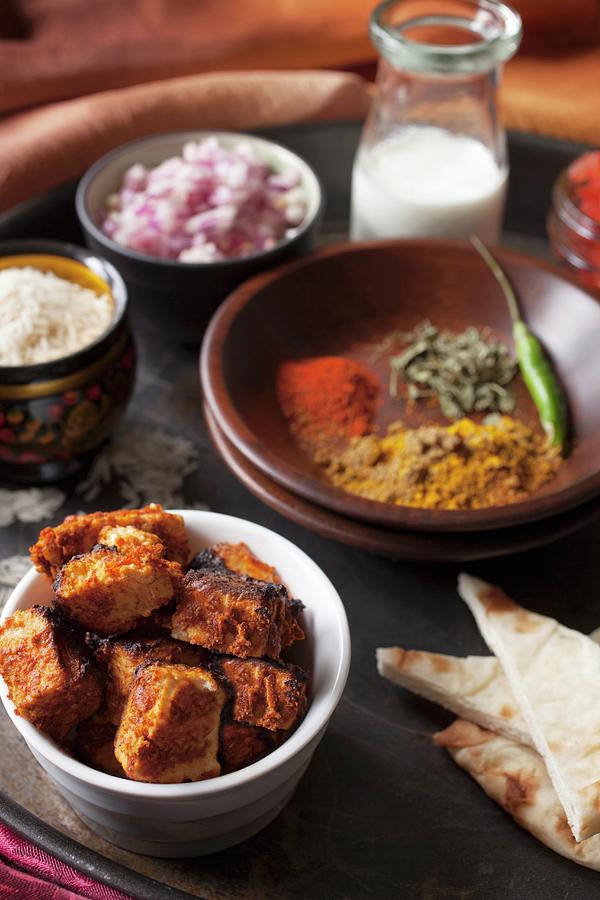 Grilled Paneer, Ingredients And Spices For Paneer Tikka Masala india Photograph by Katharine Pollak