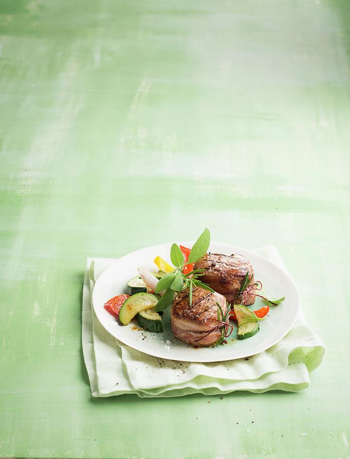 Grilled Pork Fillet With Vegetables And Herbs Photograph by Manuela Rther