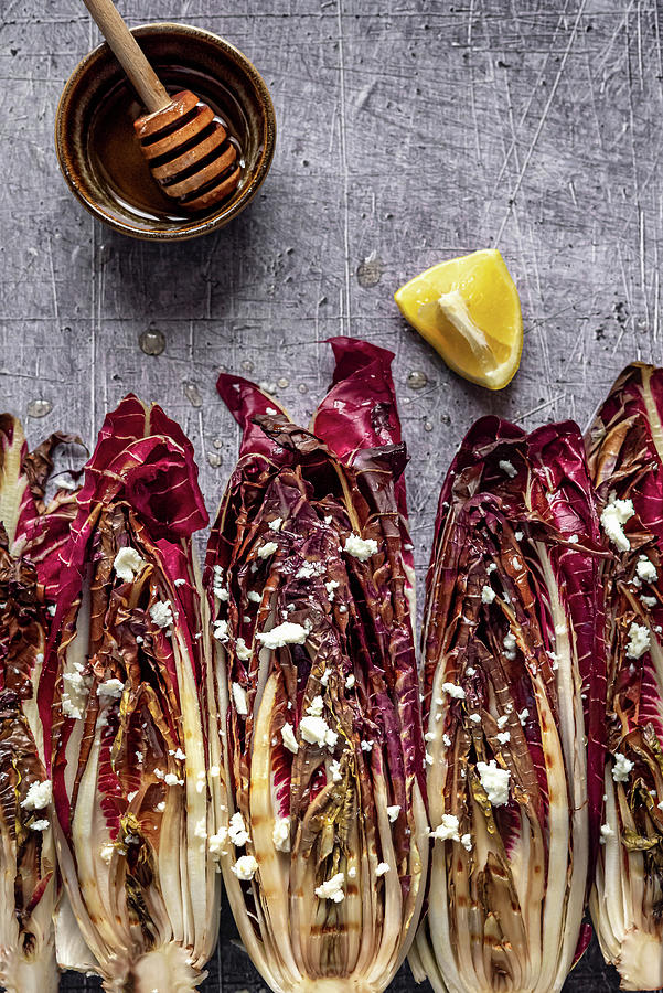 Grilled Red Chicory With Feta Cheese And Honey Lemon Dressing Photograph by Sonia Bozzo
