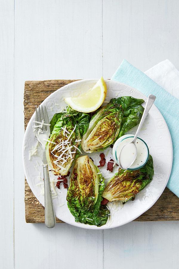 Grilled Romaine Lettuce With Bacon, Parmesan And A Caesar Dressing Photograph by Great Stock!