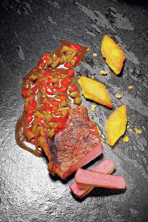 Grilled Rump Steak With New Orleans Jus And Polenta Slices Photograph by Torri Tre
