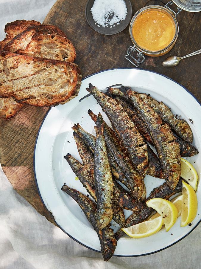 Grilled Sardine With Sourdough Toast And Saffron And Red Pepper Rouille ...