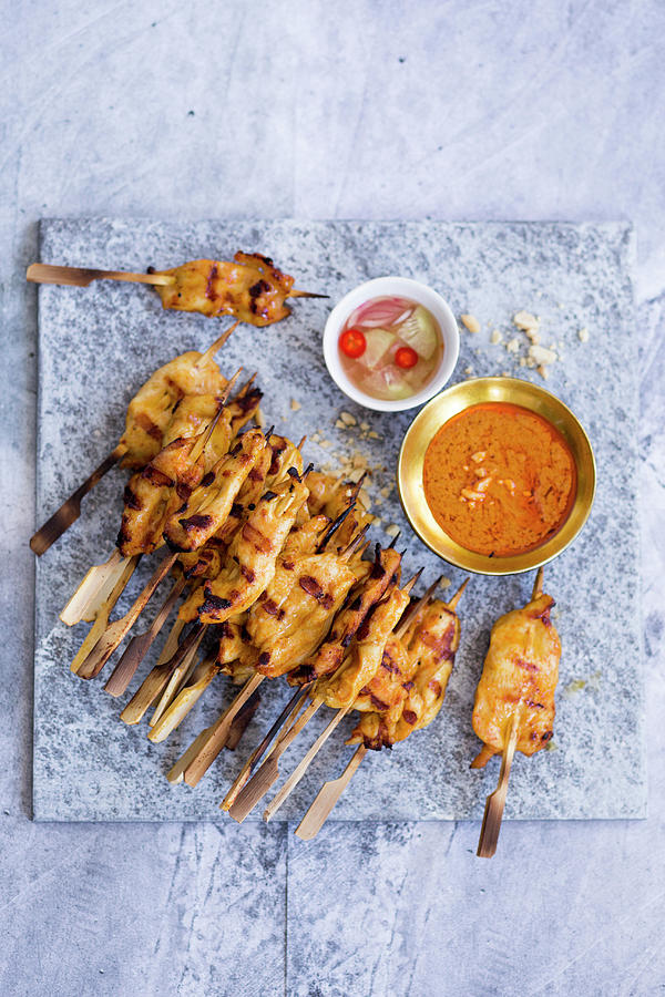 Grilled Satay Skewers With A Peanut Dip Photograph by Eising Studio