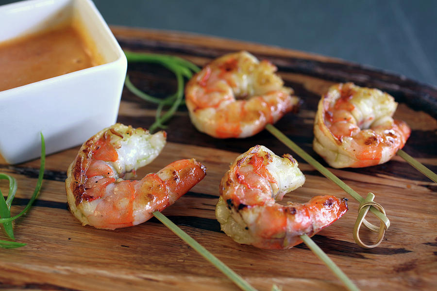 Grilled Shrimp With Satay Dipping Sauce Photograph by Doug Schneider Photography