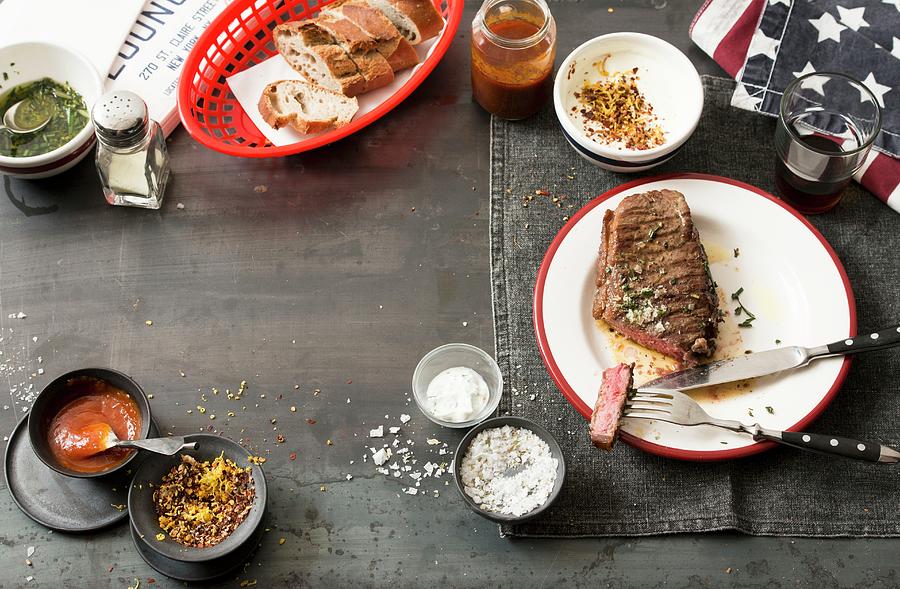 Grilled Steak, Spices And Bread usa Photograph by Manuela Rther