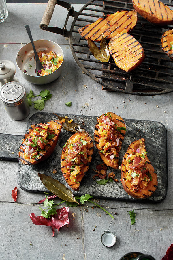 Grilled Sweet Potatoes With Bacon And Apricot Salsa Photograph by Nikolai Buroh