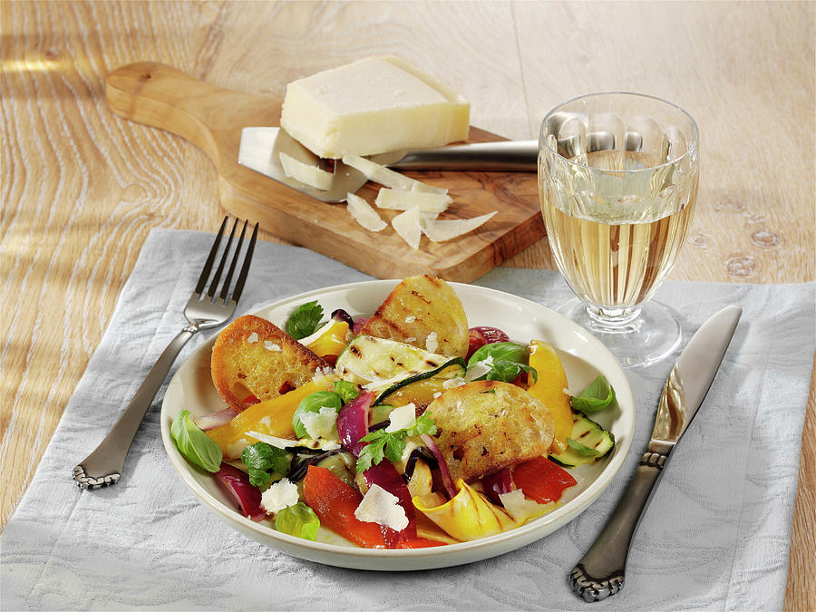 Grilled Vegetable Salad With Ciabatta And Parmesan Cheese Photograph by Stockfood Studios / Photoart