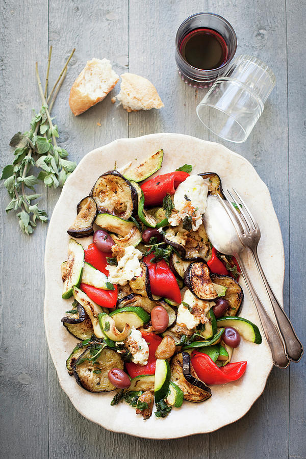 Grilled Vegetable Salad With Feta Cheese And Oregano greece Photograph by Yasmijn Tan