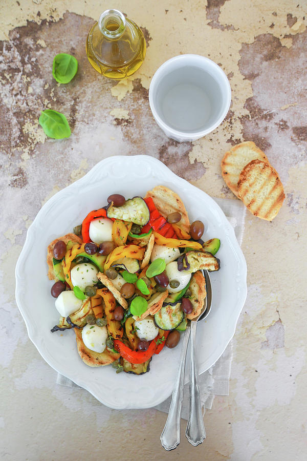 Grilled Vegetable Salad With Olives Capers And Mozzarella Photograph by Claudia Gargioni