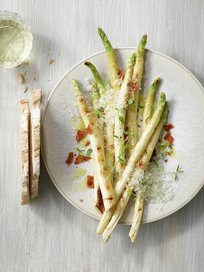 Grilled White Asparagus With Parmesan Photograph by Laurie Proffitt