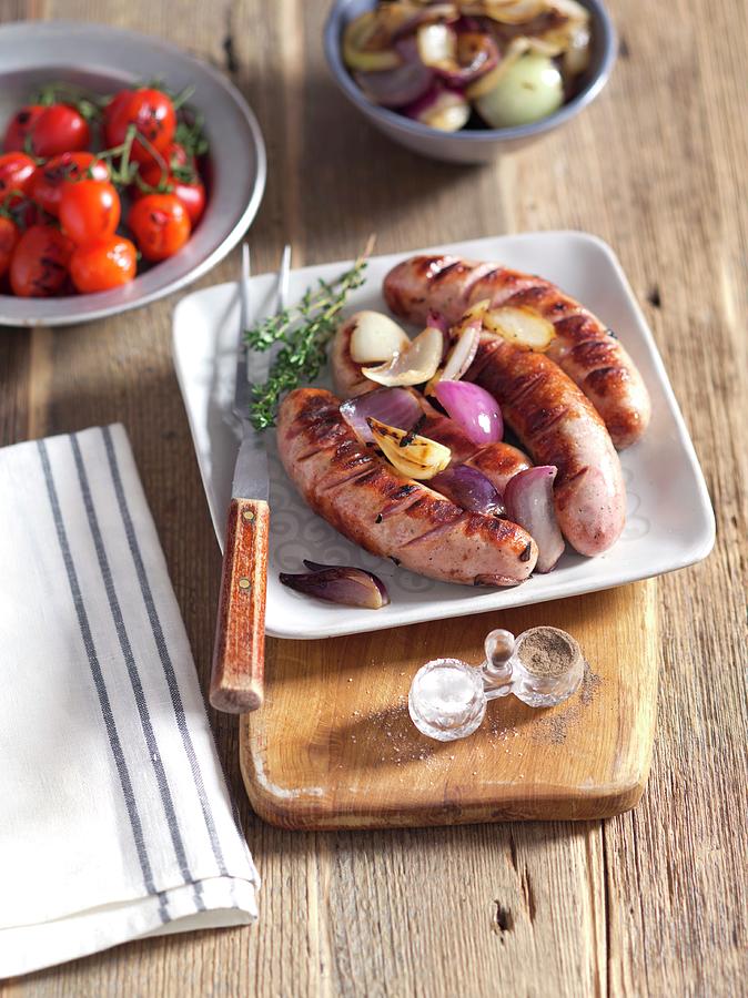 Grilled White Sausage With Onions Photograph by Rua Castilho