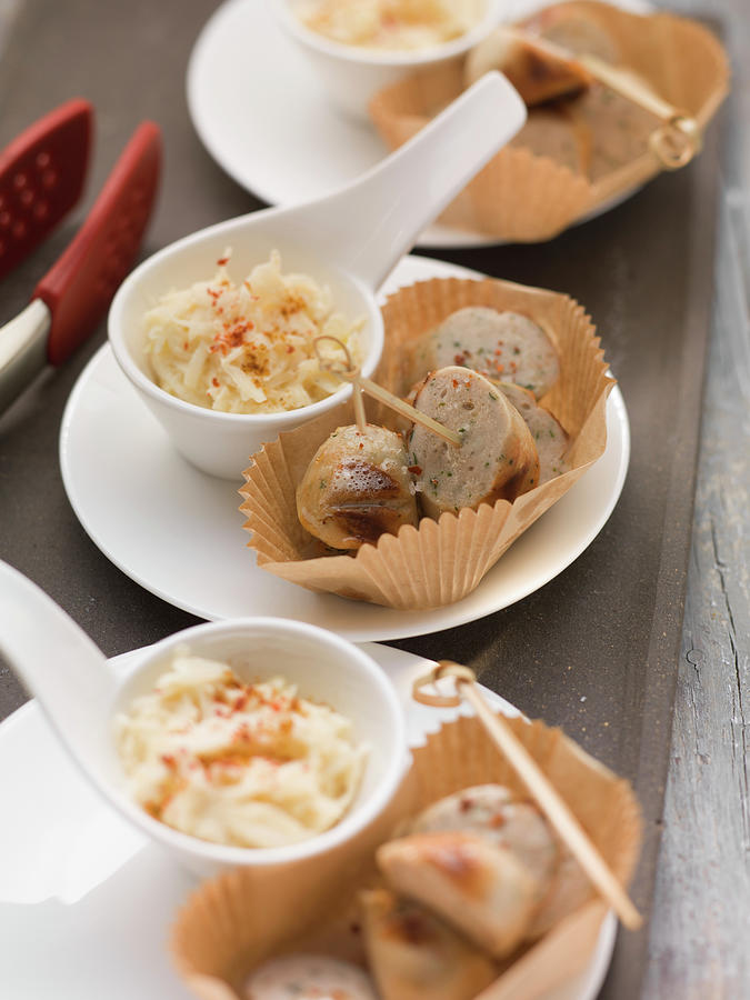 Grilled White Sausages With Creamy Chilli Cabbage Photograph by Eising Studio