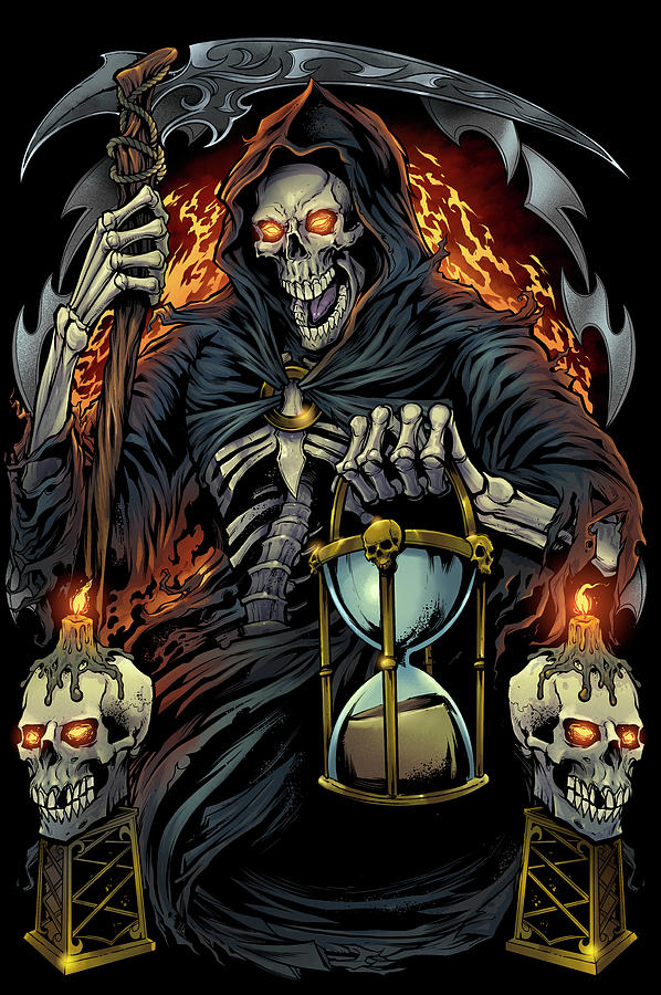Skull Digital Art - Grim Reaper With Hourglass by Flyland Designs