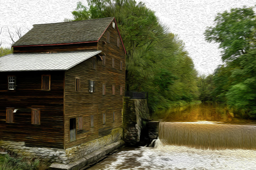 Grist Mill Oil Painting, Iowa Digital Art by Sandra Js