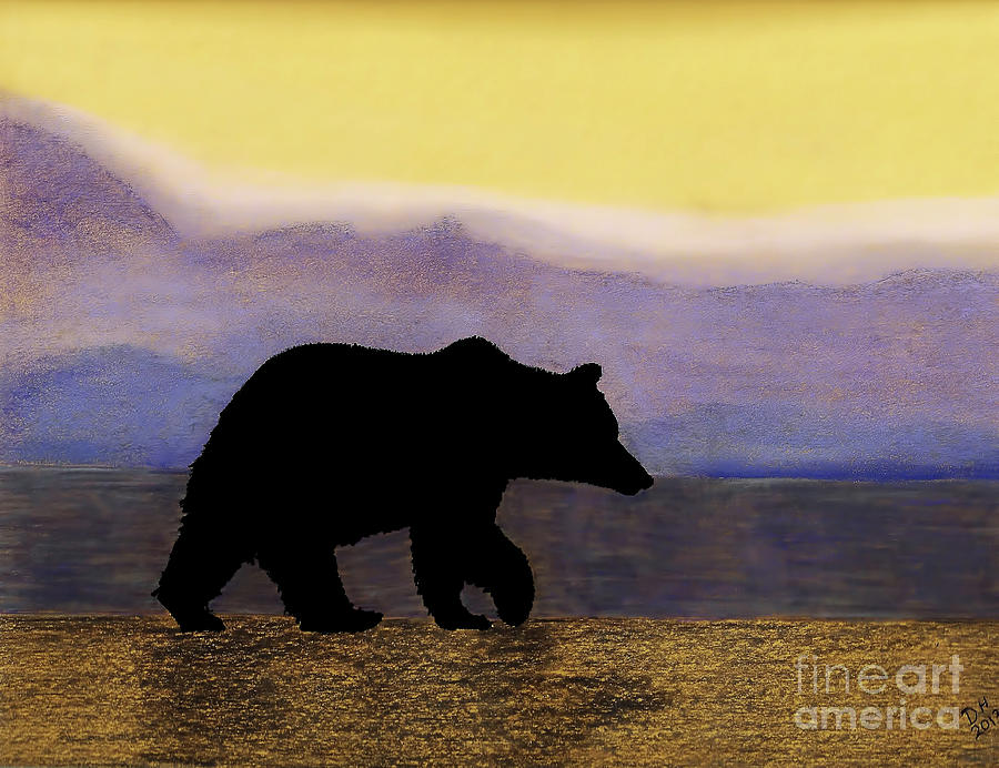 Grizzly By The Water Drawing by D Hackett